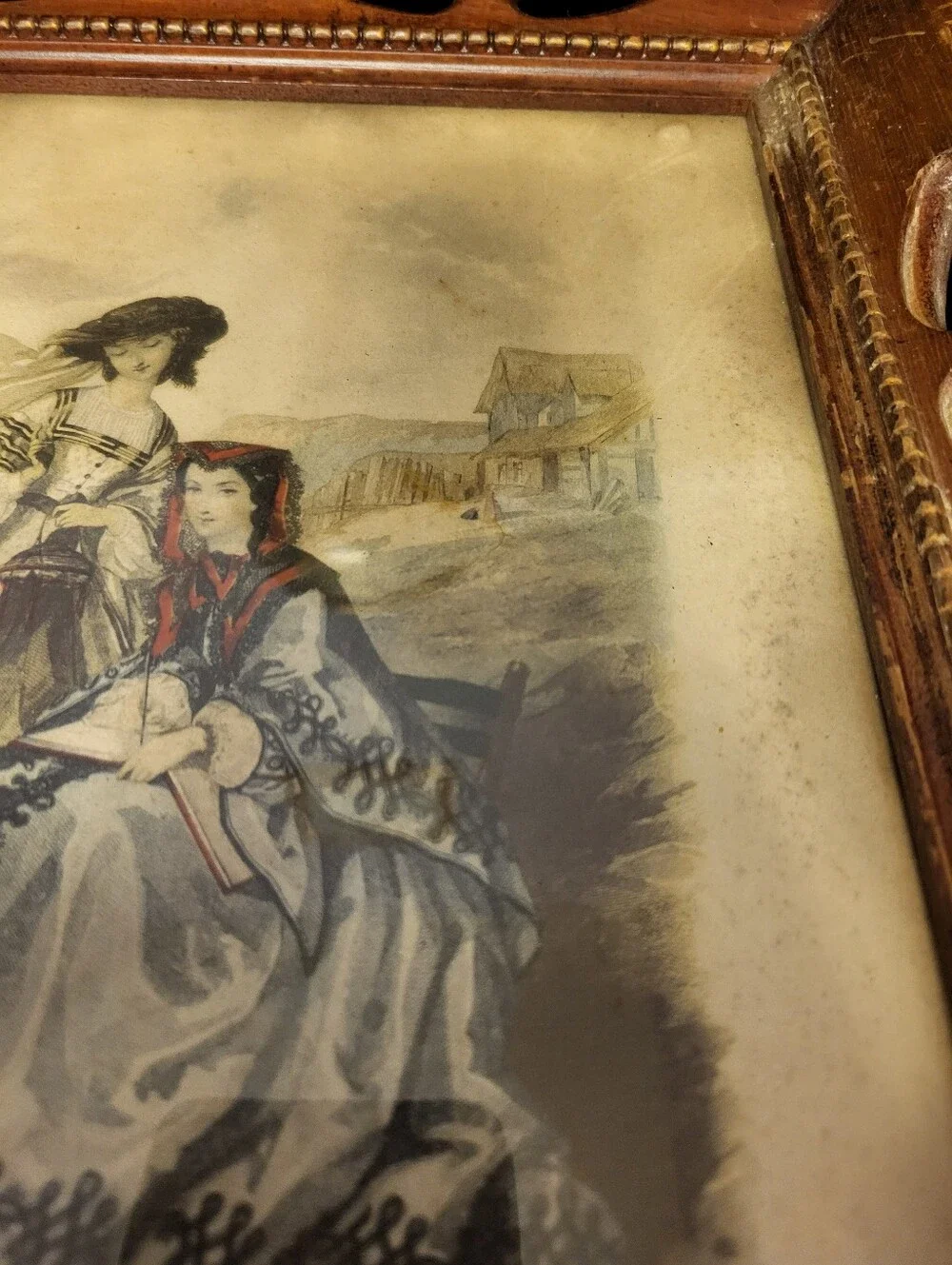 19th Century French La Mode Illustre Print In 13.5 × 11.5 Inch Wood Carved Frame